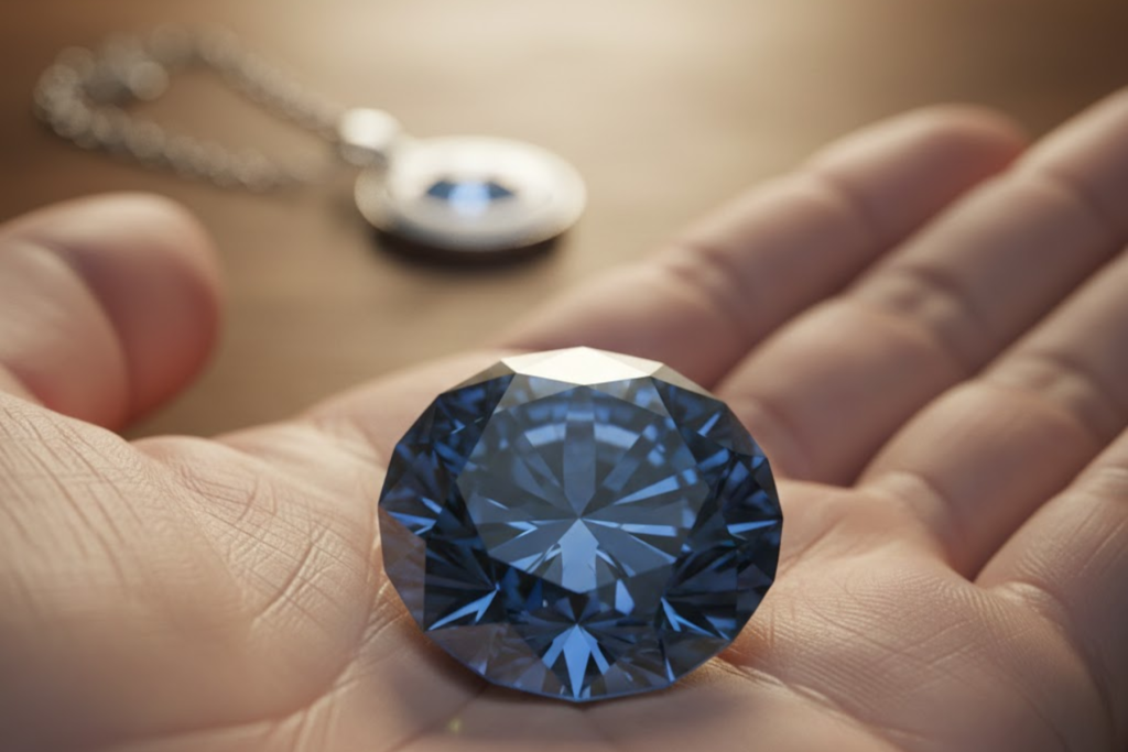 Ein funkelnder Erinnerungsdiamant in einer Handfläche, der die Diamantbestattung als ewiges Andenken symbolisiert.