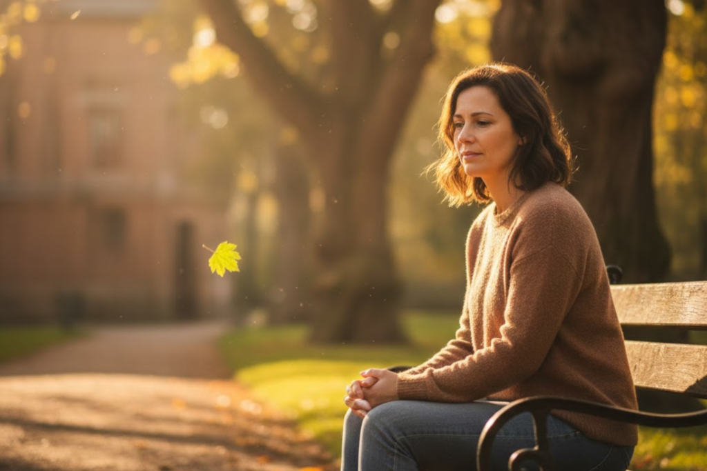 Eine Kerze brennt hell vor einem verschwommenen Hintergrund mit warmem Licht, was Hoffnung und Trost bei der Trauerbewältigung symbolisiert.