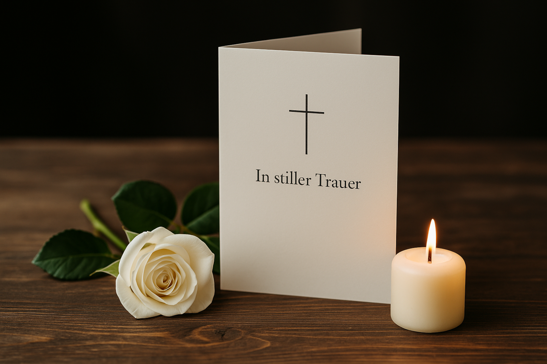 Detailaufnahme einer stilvollen Trauerkarte mit Trauerrand und Text, symbolisiert die würdevolle Kommunikation von Todesfall und Einladung zur Beisetzung durch professionellen Trauerdruck in Augsburg.